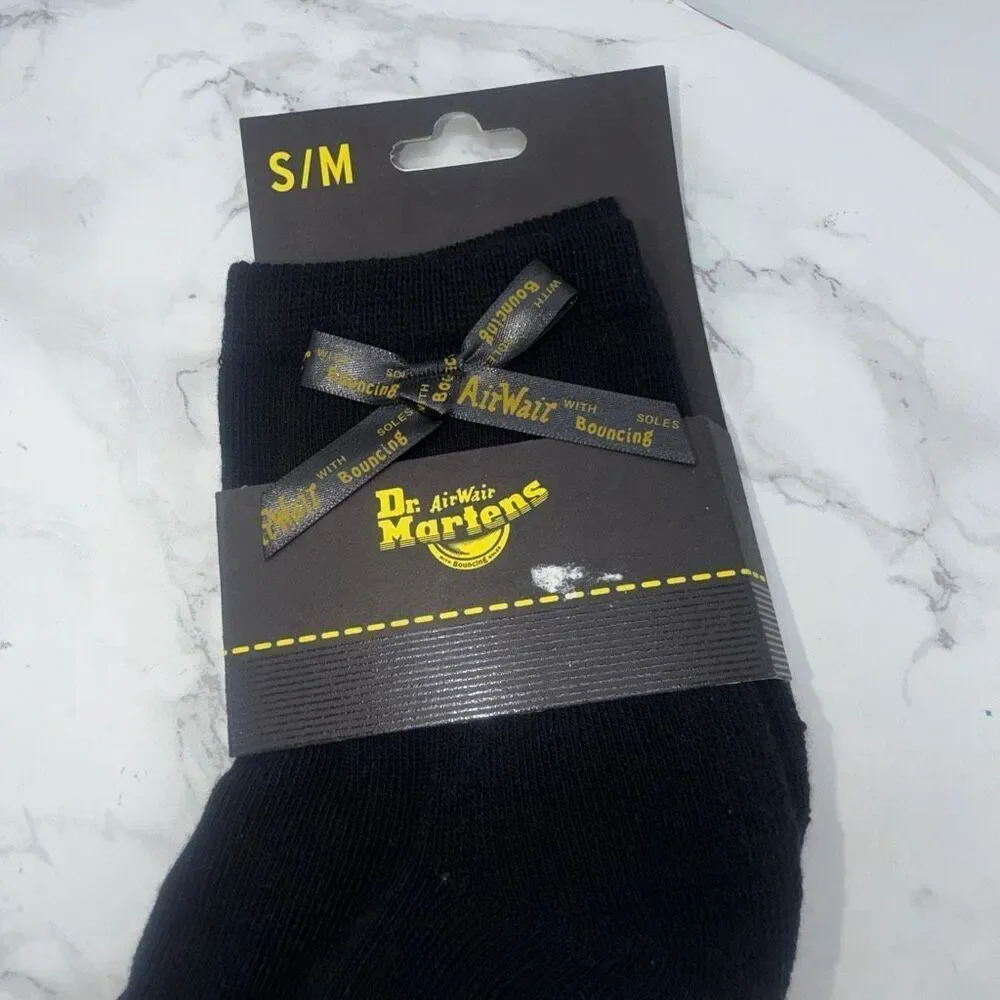 DR.MARTENS Airwear Black Organic Cotton Blend Bow Socks-S/M NEW!
